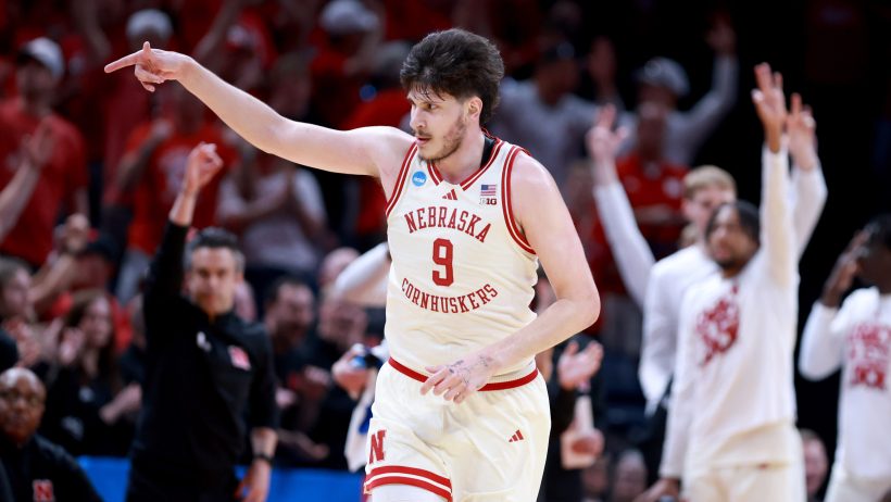 Nebraska's Berke Buyuktuncel celebrates after hitting a three
