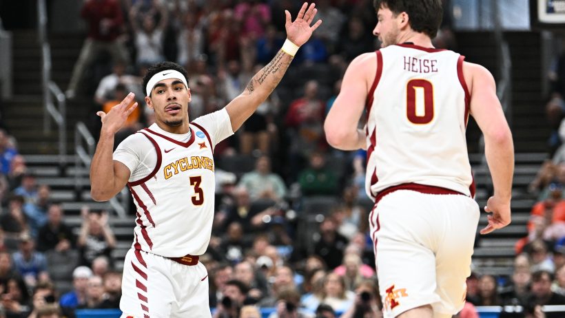 Iowa State Cyclones guard Tamin Lipsey gestures after hitting a three