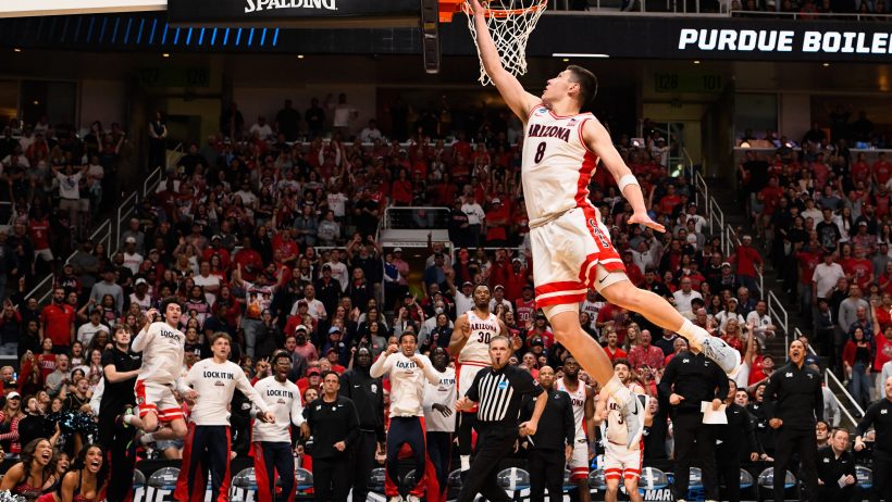 Arizona Wildcats forward Ivan Kharchenkov skies for a lay-up