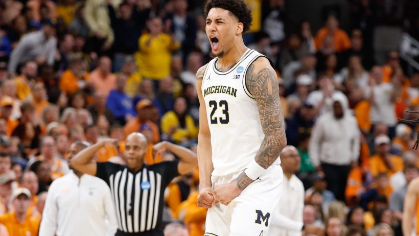 Michigan Wolverines forward Yaxel Lendeborg screaming