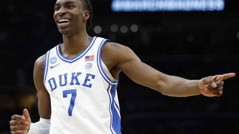 Duke Blue Devils guard Dame Sarr pointing