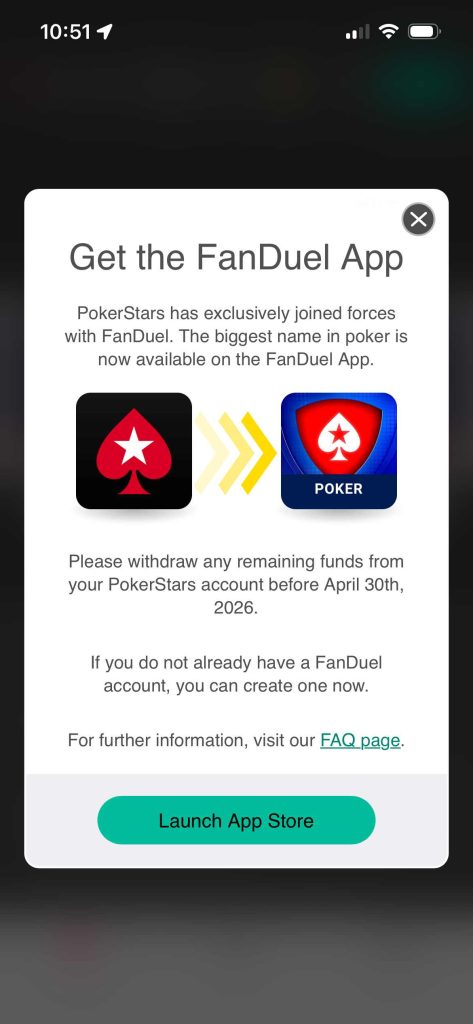 PokerStars message to customers