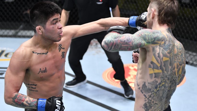 John Castaneda strikes Eddie Wineland at a UFC Fight Night event in Vegas.