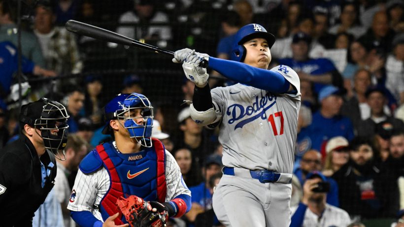 Shohei Ohtani swings his bat against the Cubs