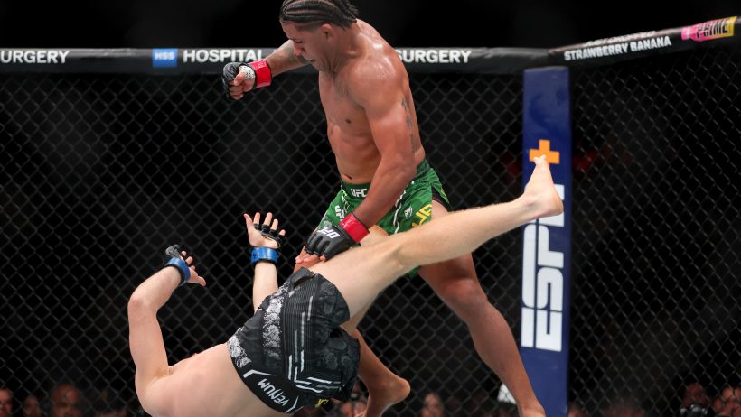 Gilbet Burns gets set to deliver a strike to Jack Della Maddalena at UFC 299.