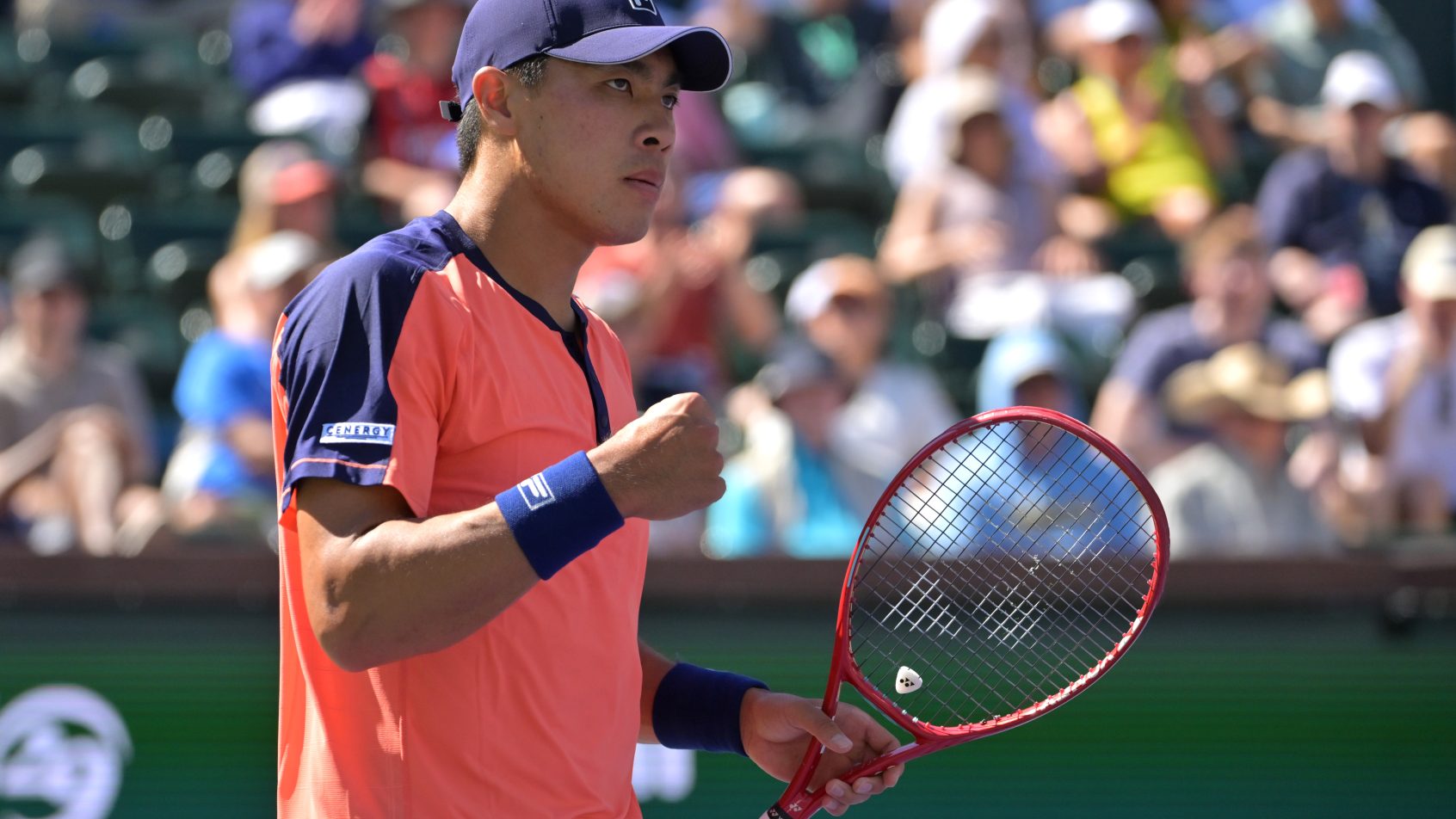 Brandon Nakashima reacts after winning a point versus Alexander Zverev.