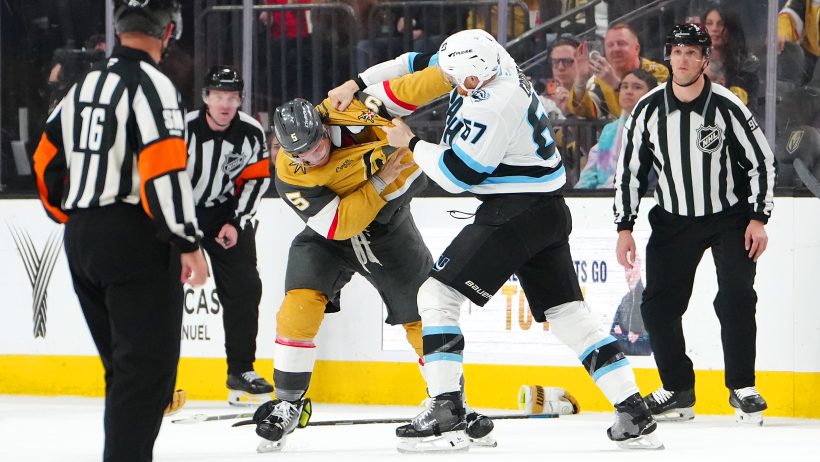 Jeremy Lauzon fights Lawson Crouse