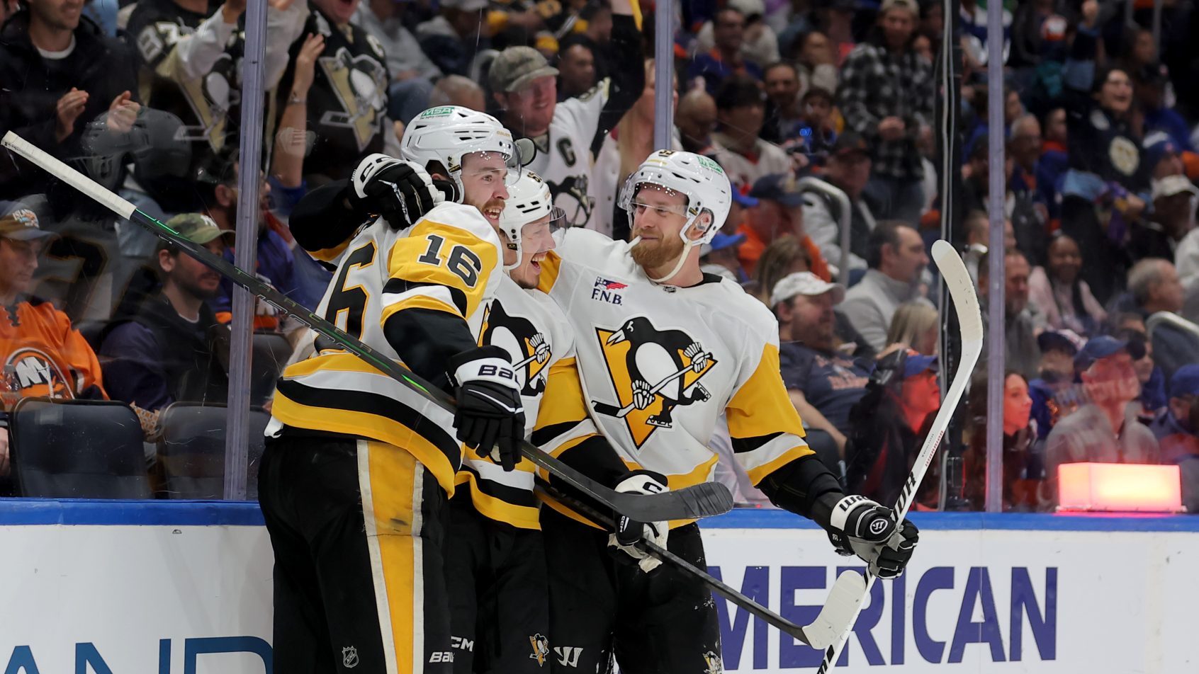Rickard Rakell celebrates a goal versus the Islanders.