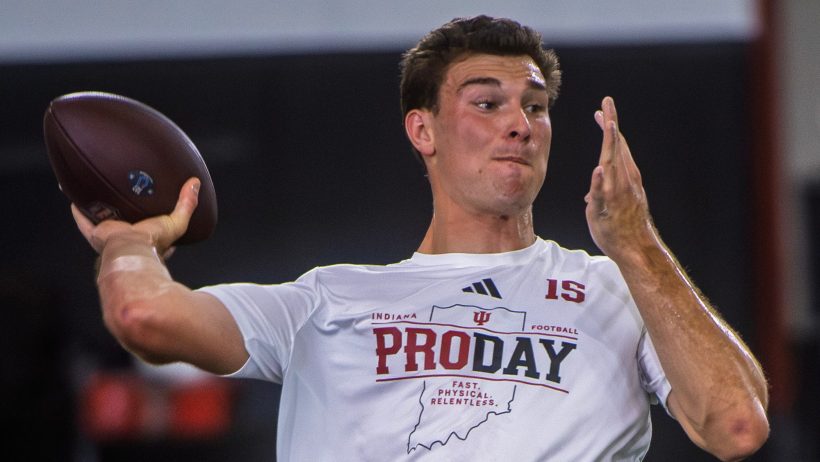 Fernando Mendoza throws in front of scouts as his Indiana pro day.