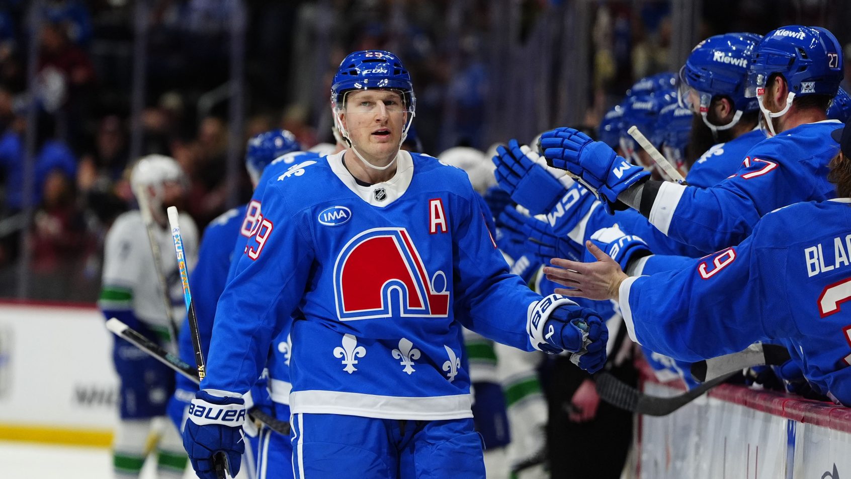 Nathan MacKinnon goal celebration by bench