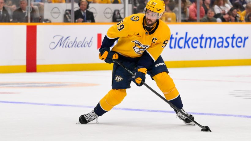 Roman Josi scales the blueline in a matchup versus the Canadiens.