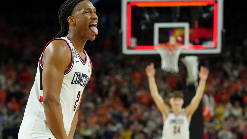 UConn Huskies guard Silas Demary Jr sticking his tongue out