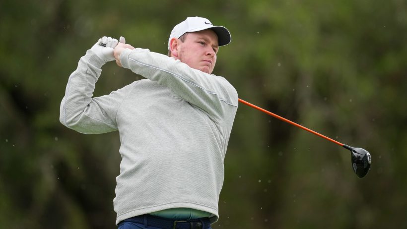 Robert MacIntyre tees off at the Valero Texas Open.