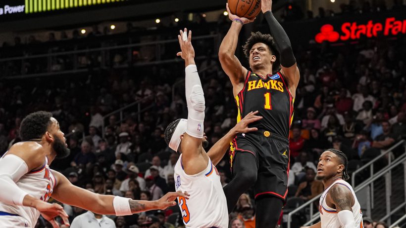 Atlanta Hawks forward Jalen Johnson shoots a jumper