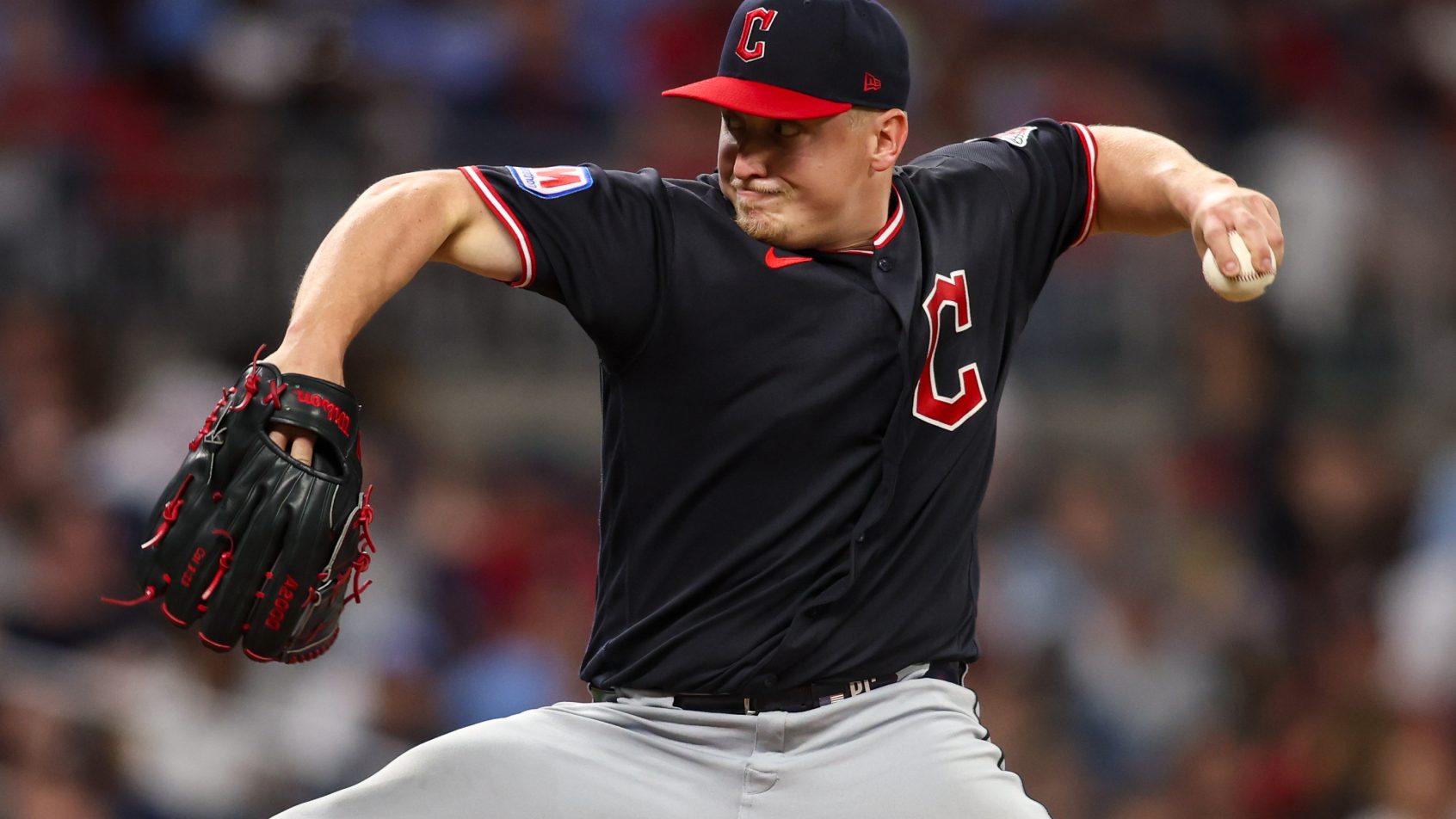 Parker Messick delivers a pitch versus the Atlanta Braves.