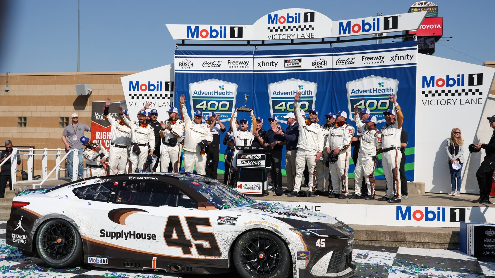 Tyler Reddick in Victory Lane at Kansas Motor Speedway (2026).