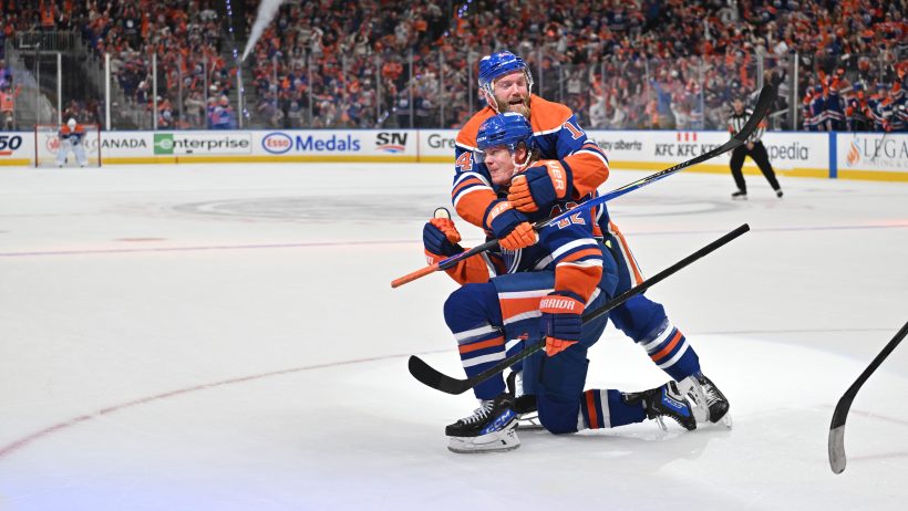 Mattias Ekholm celebration with Kasperi Kapanen