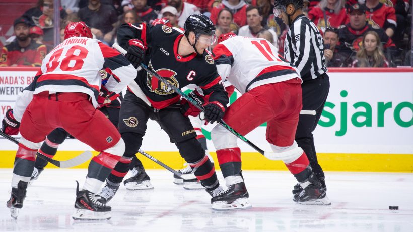 Brady Tkachuk goes after the Puck against the Hurricanes