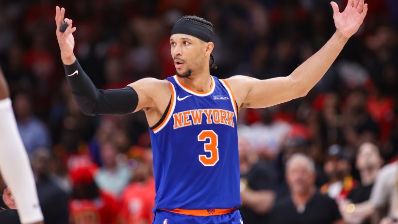 Josh Hart reacts after a call against the Hawks in Game 3 of their 1st Round series.