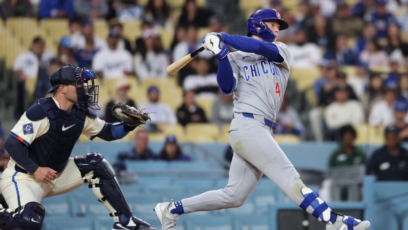 Chicago Cubs outfielder Pete Crow-Armstrong striking out