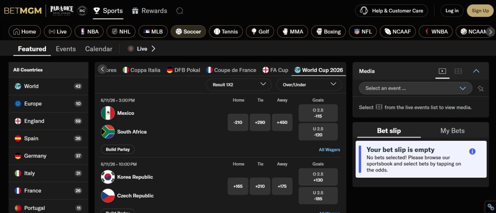 BetMGM sportsbook World Cup betting site