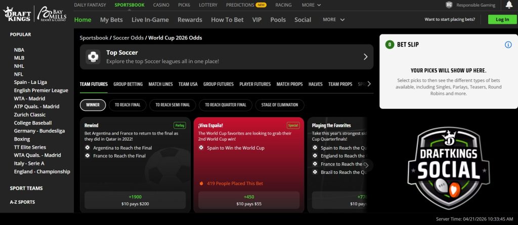 DraftKings Sportsbook. World Cup Betting sites.