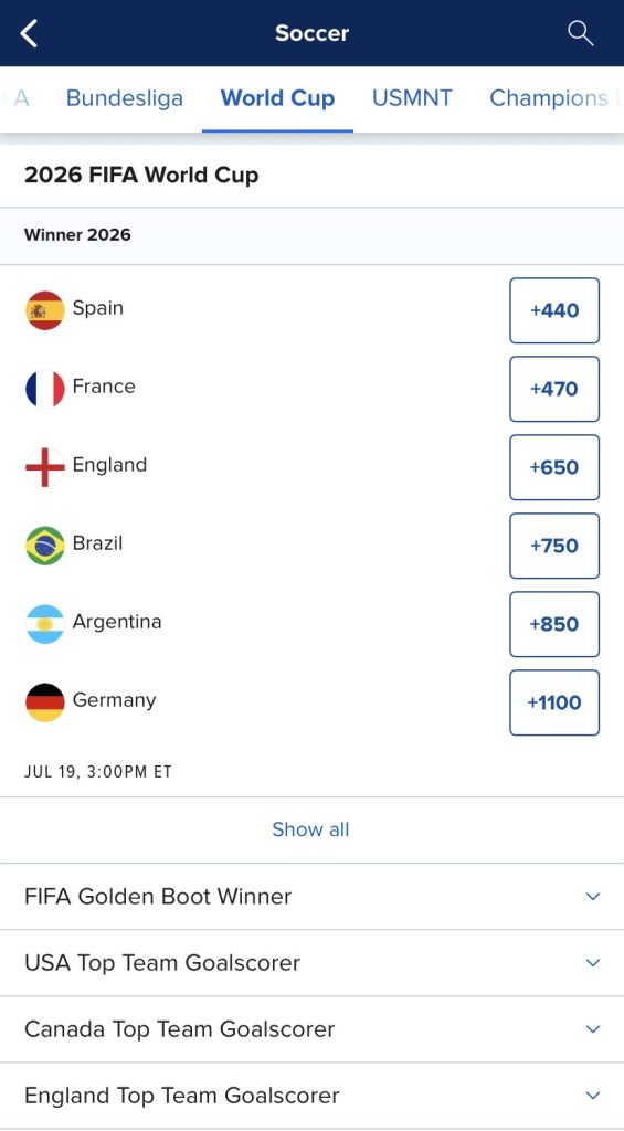FanDuel sportsbook. World Cup betting apps.