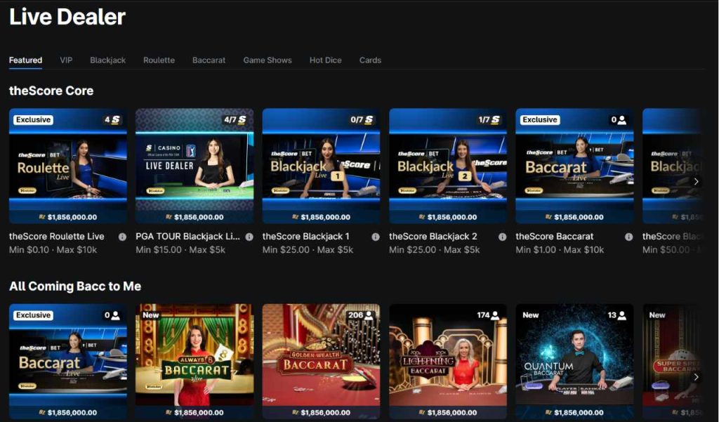 theScore Casino live dealer page
