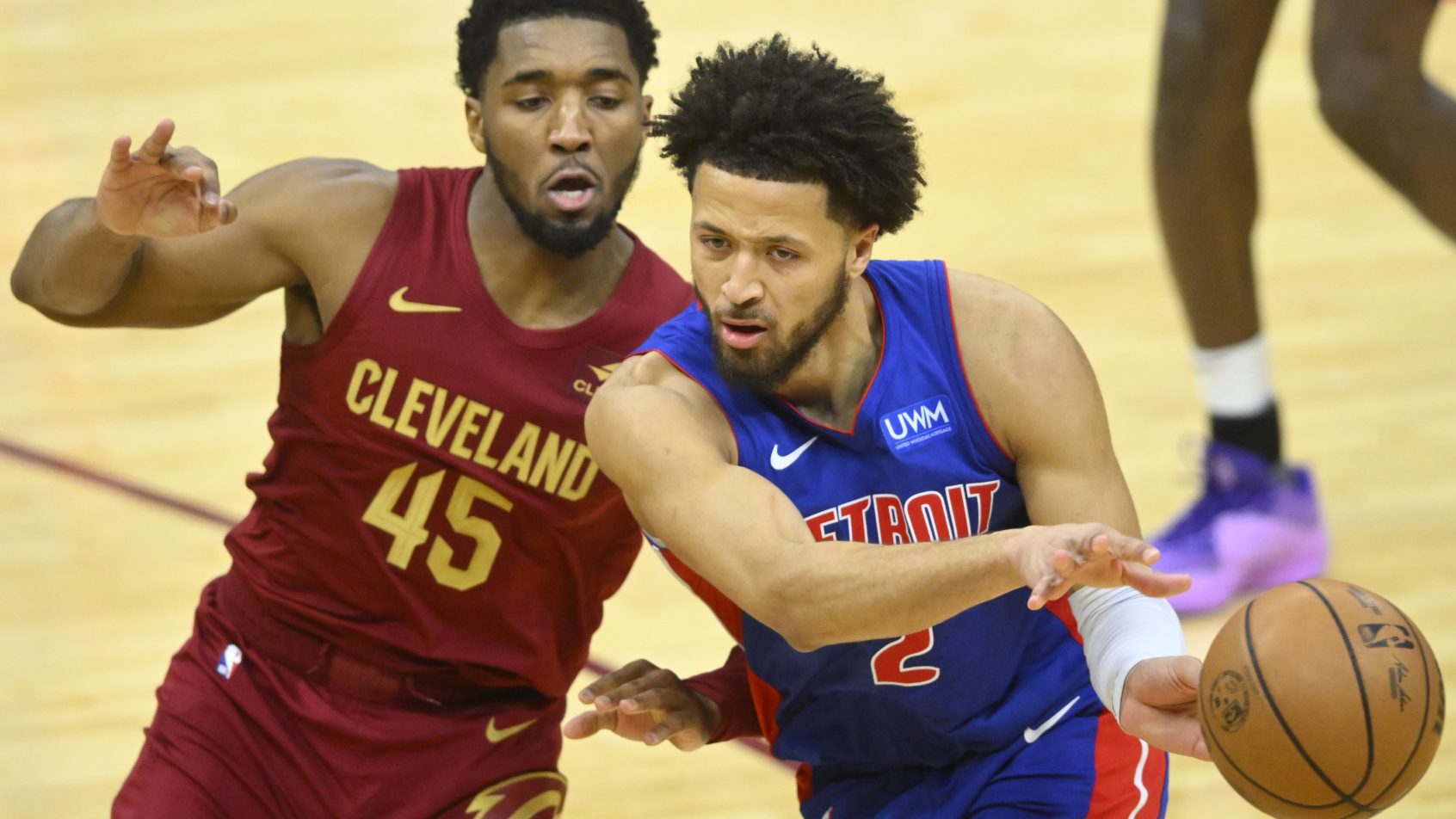 Detroit Pistons guard Cade Cunningham drives to the hoop