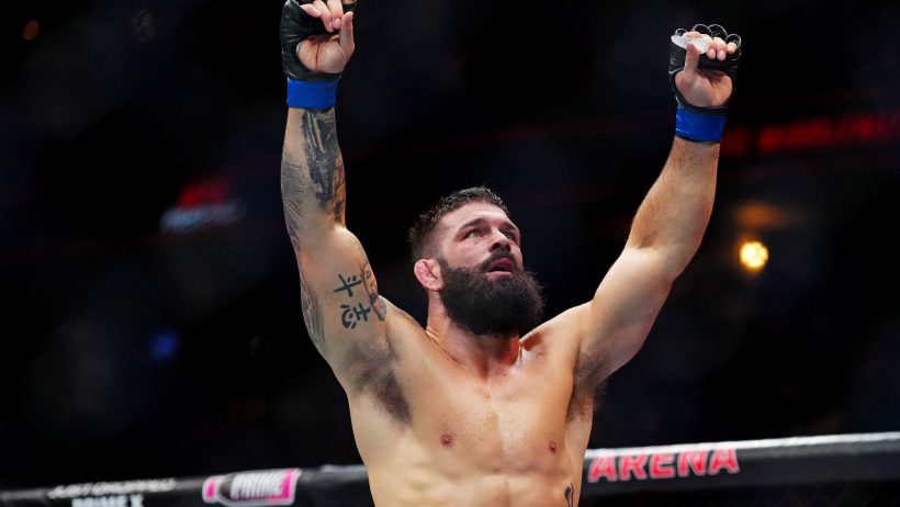Andre Petroski celebrates a victory at UFC Fight Night in Denver.
