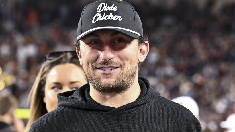 Nov 30, 2024; College Station, Texas, USA; Former Texas A&M and Cleveland Browns quarterback Johnny Manziel looks on prior to the game against the Texas Longhorns. The Longhorns defeated the Aggies 17-7 at Kyle Field. Mandatory Credit: Maria Lysaker-Imagn Images