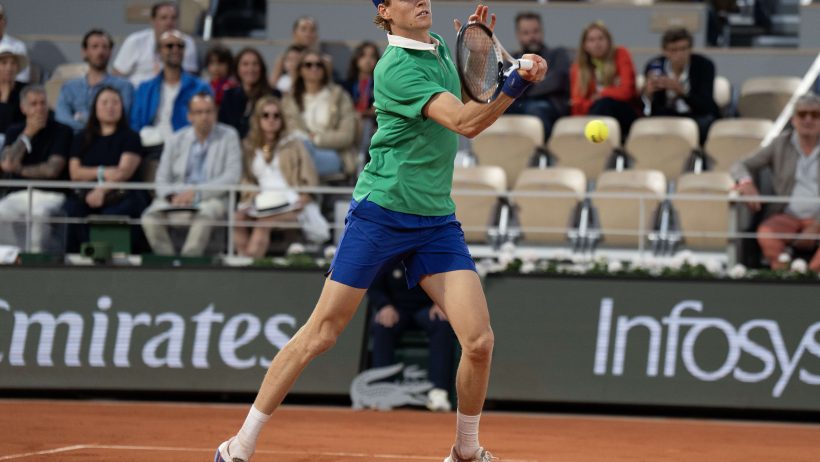 Jannik Sinner of Italy hitting a forehand