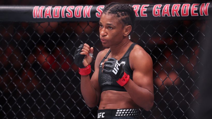 Angela Hill during a strawweight fight at UFC 322 at MSG.