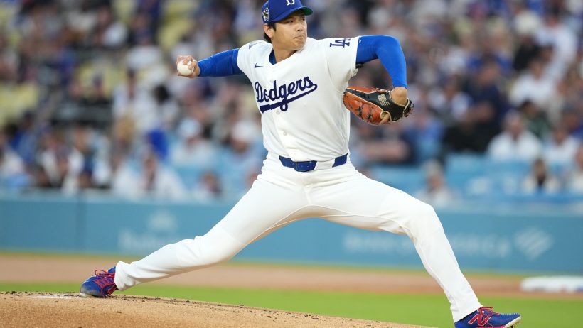 Shohei Ohtani pitching for the Dodgers.