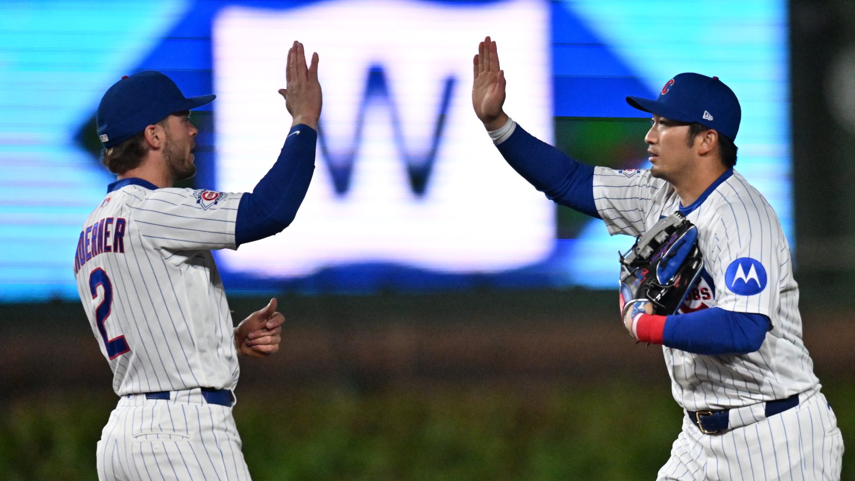 The Cubs celebrate a victory over the Phillies.