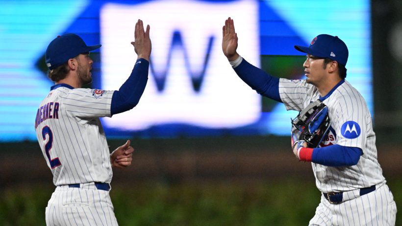 The Cubs celebrate a victory over the Phillies.