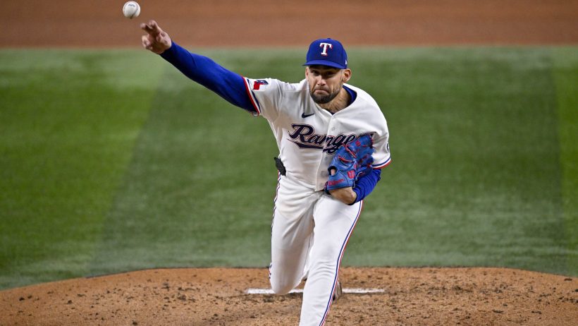 Nathan Eovaldi pitching for the Texas Rangers