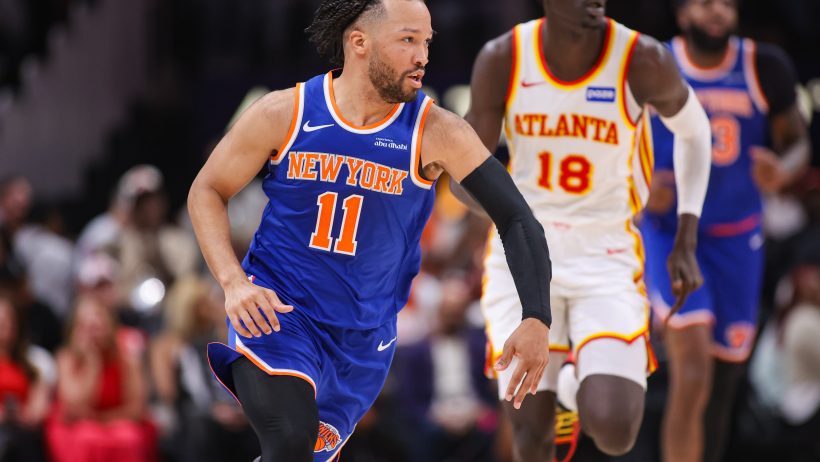 Jalen Brunson brings the ball up court versus the Hawks.