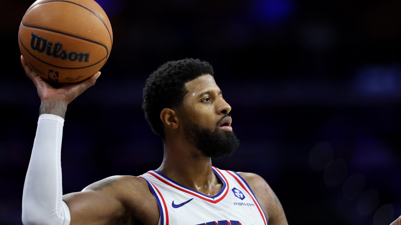 Paul George holds the ball against the Celtics in a 1st Round playoff game.