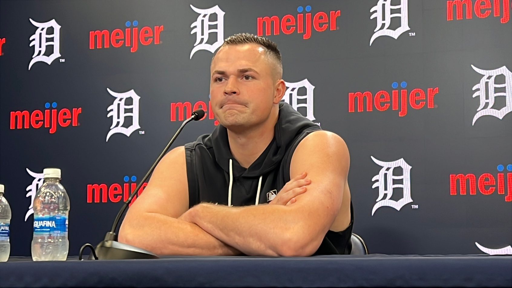 Detroit Tigers left-hander Tarik Skubal at a press conference