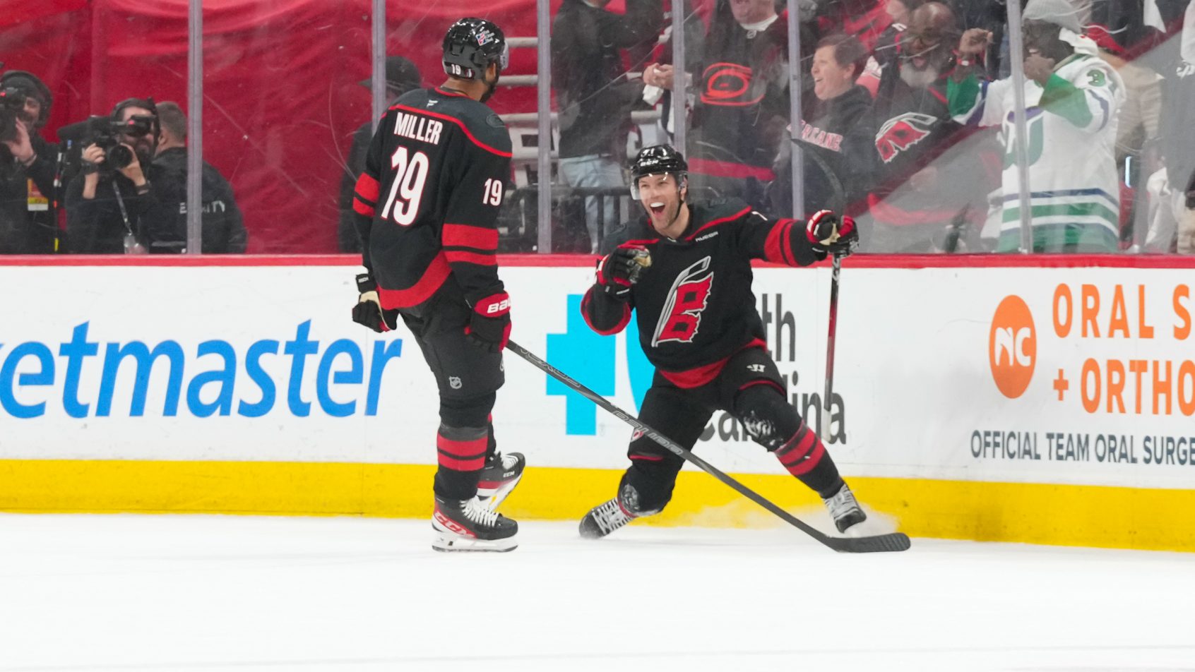 Taylor Hall celebrates overtime winner.