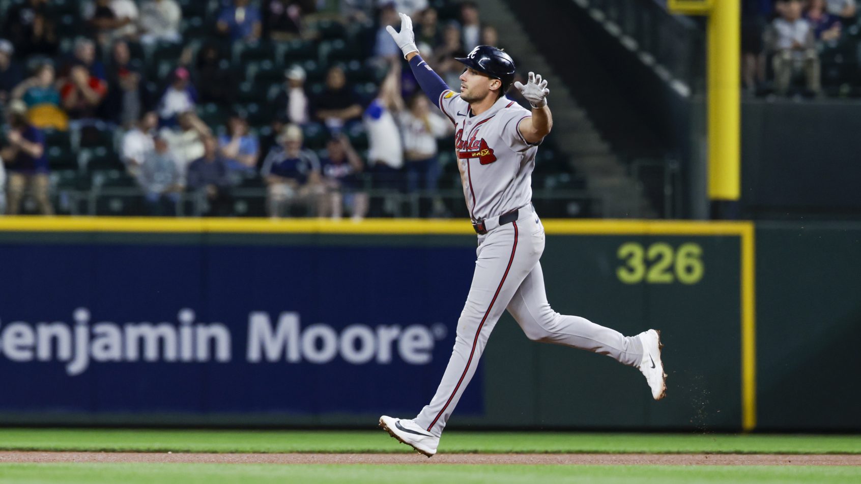 Matt Olson celebrates a home run