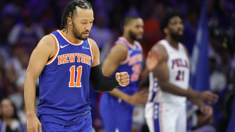 Jalen Brunson reacts against the Knicks
