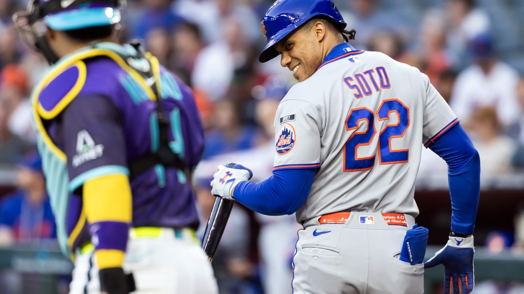 Juan Soto reacts during a game