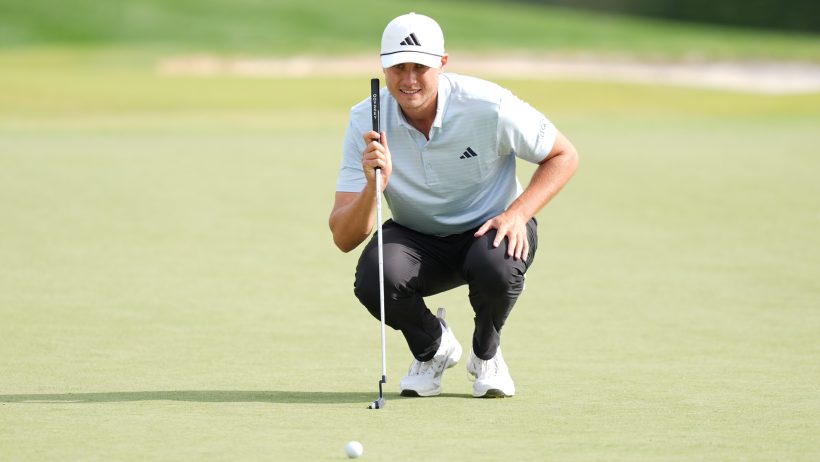 Ludvig Aberg lines up a putt at the Truist Championship.