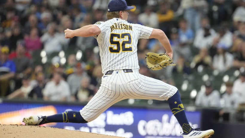 Kyle Harrison pitching for the Milwaukee Brewers.
