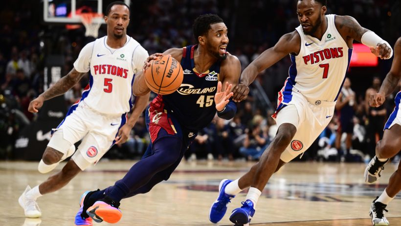 Cleveland Cavaliers guard Donovan Mitchell drives to the hoop