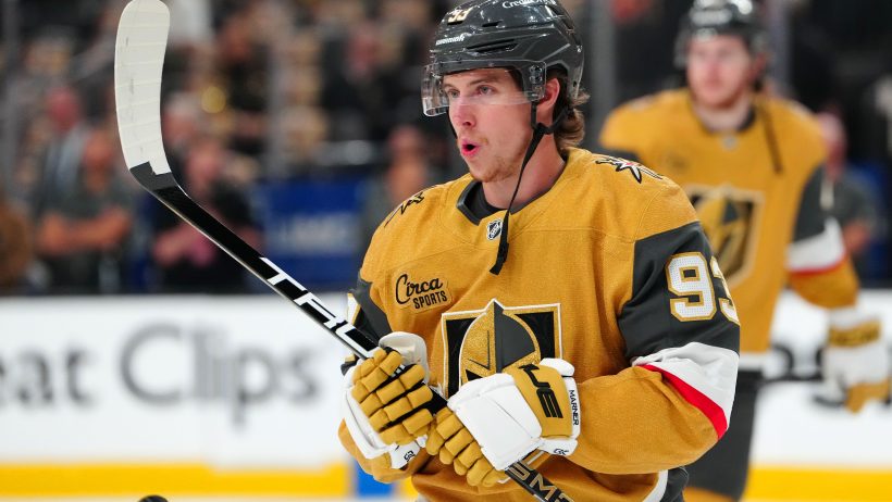 Vegas Golden Knights right wing Mitch Marner warms up