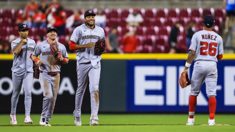 The Nationals celebrate with James Wood