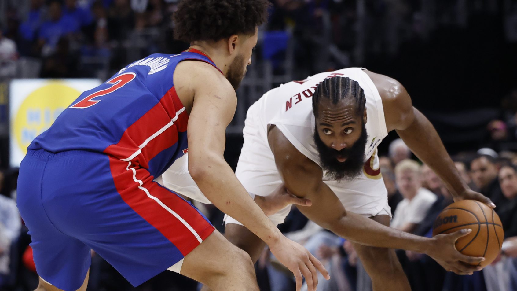 James Harden guarded by Cade Cunningham